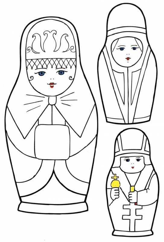 Раскрасить Матрёшку на бумаге