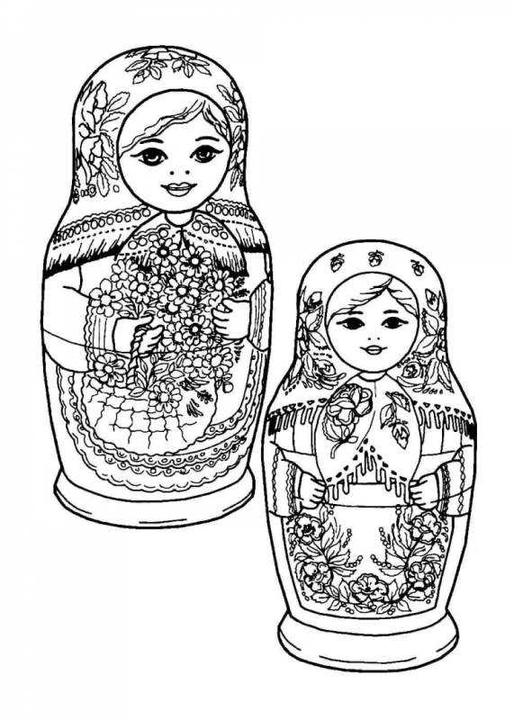 Матрешка раскраска для детей