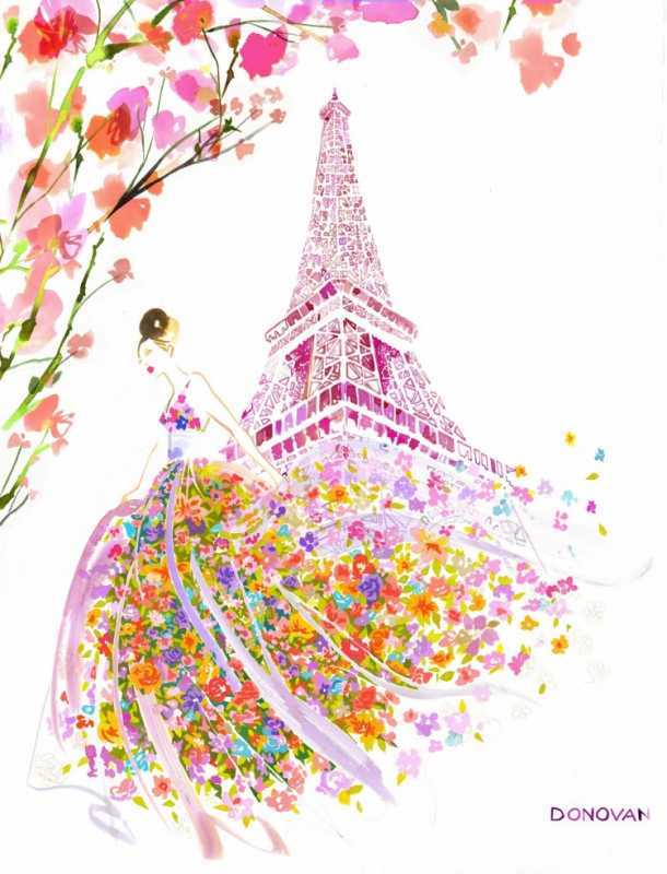 Париж акварель Эйфелева башня