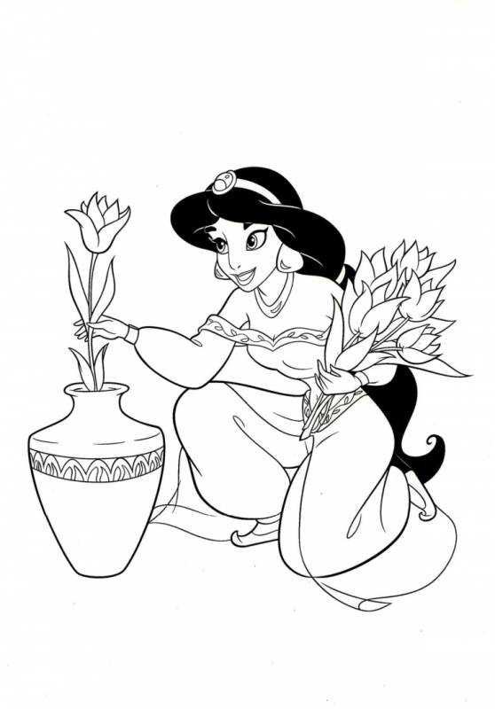 Раскраска Аладдин и Жасмин и Джин