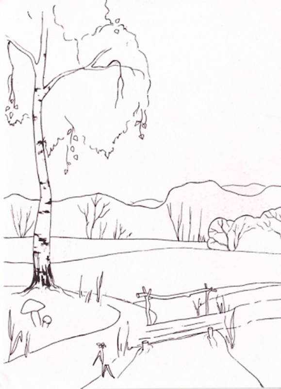 Весенний пейзаж раскраска