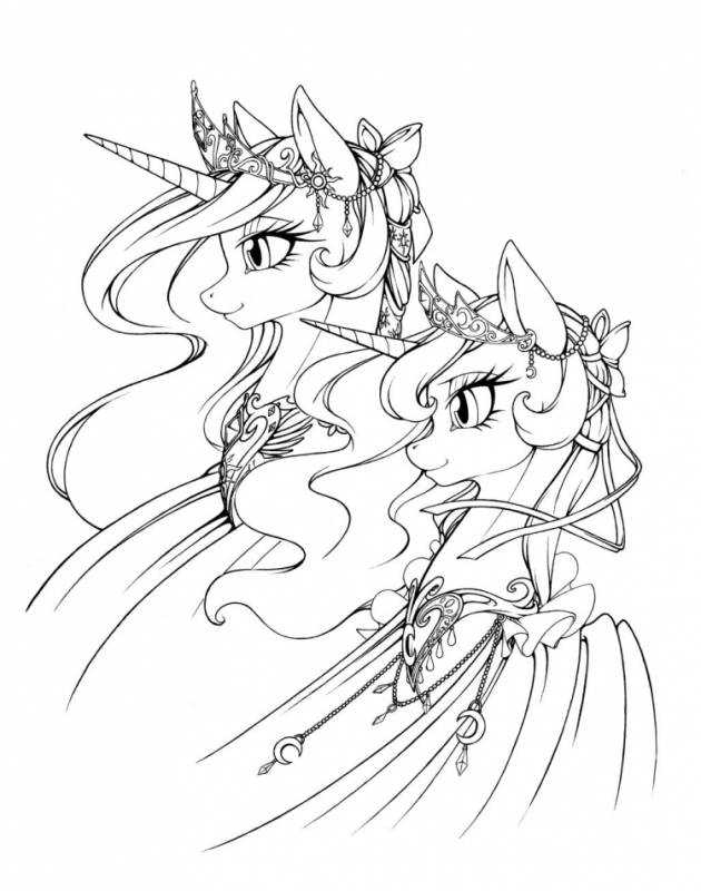 Раскраски пони Селестия и Искорка