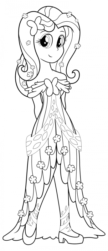 Раскраска Флаттершай девушка Эквестрии