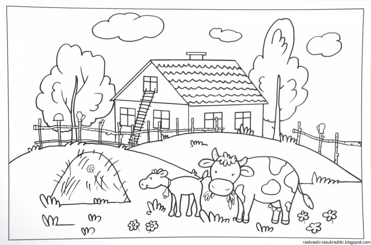 Раскраска деревня для детей