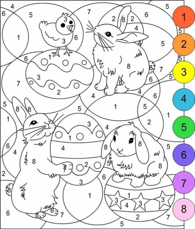 Раскраски по цифрам животные леса