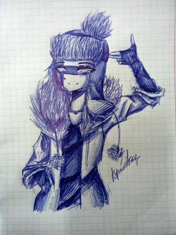 Арт ручкой синей