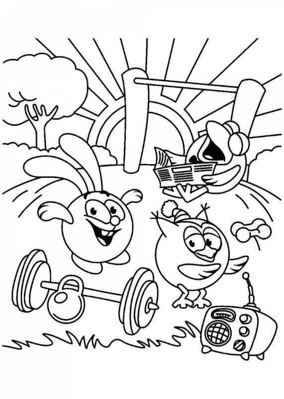 Смешарик с книжкой раскраска