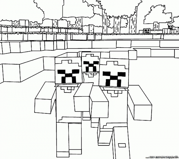 Раскраска майнкрафт зомби и Стив