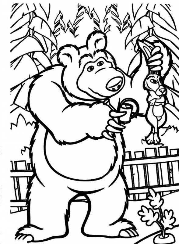 Сказка Маша и медведь раскраска