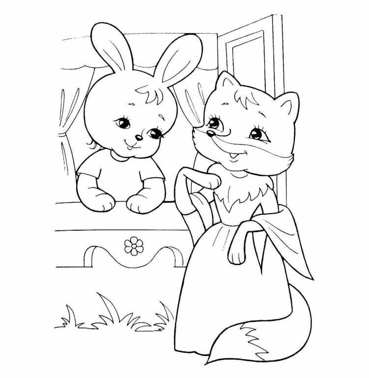 Раскраска лиса из сказки Заюшкина избушка