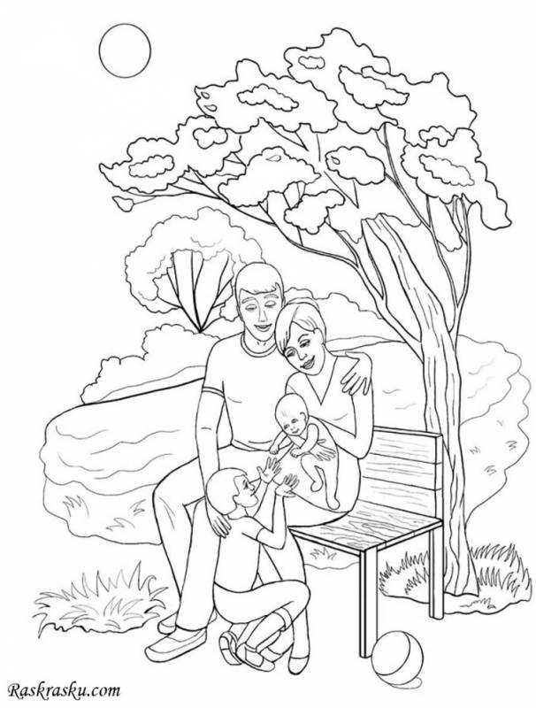 Раскраска семья из 4 человек