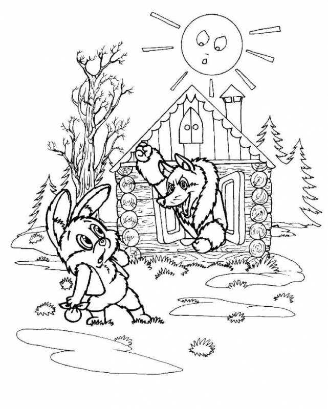 Сказка Зайкина избушка раскраска