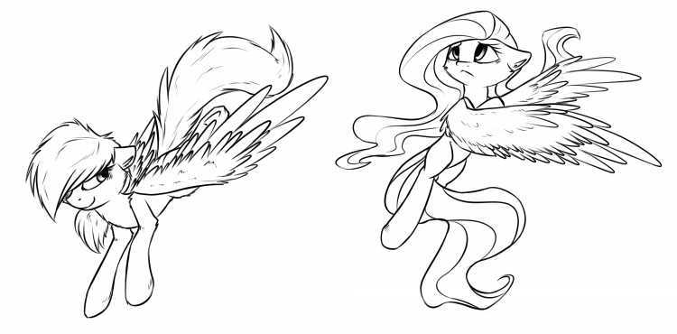 Раскраски пони Радуга и Флаттершай