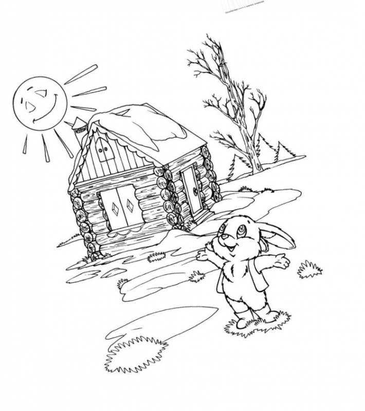 Зимняя избушка раскраска