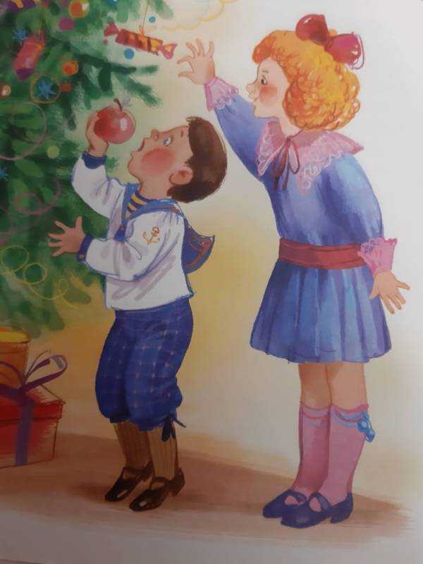 Раскраска дети наряжают новогоднюю елку