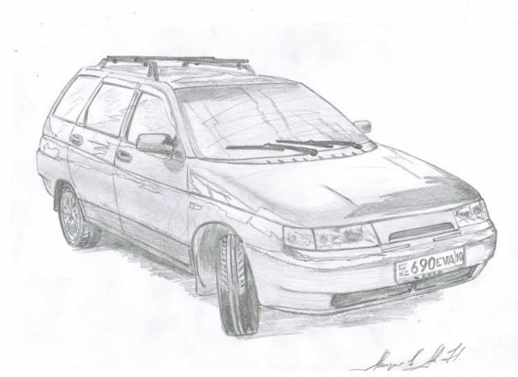 Лада Приора спереди рисунок