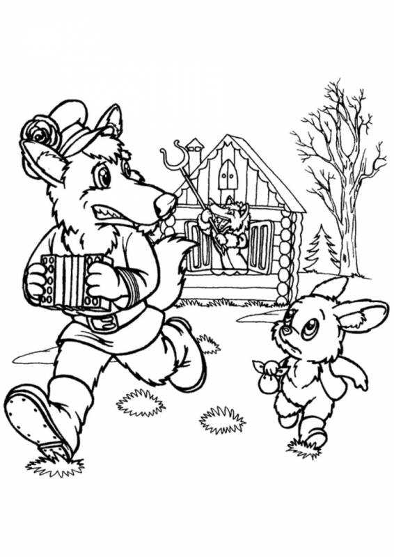 Сказка Зайкина избушка раскраска