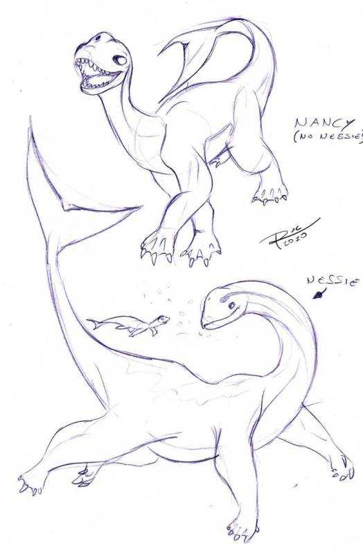 Поэтапный рисунок Лохнесского чудовища.