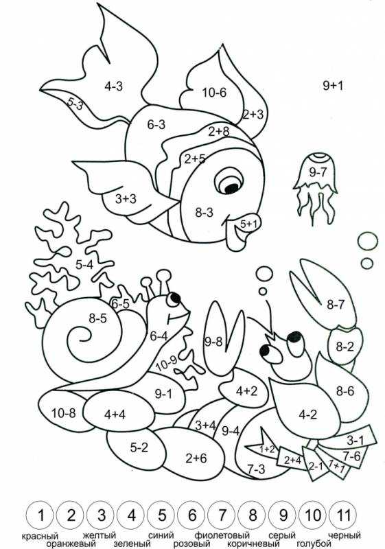 Раскрась по цифрам примеры