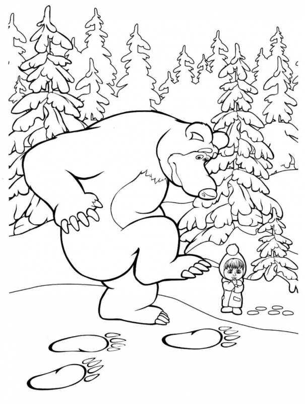 Маша и медведь для раскрашивания