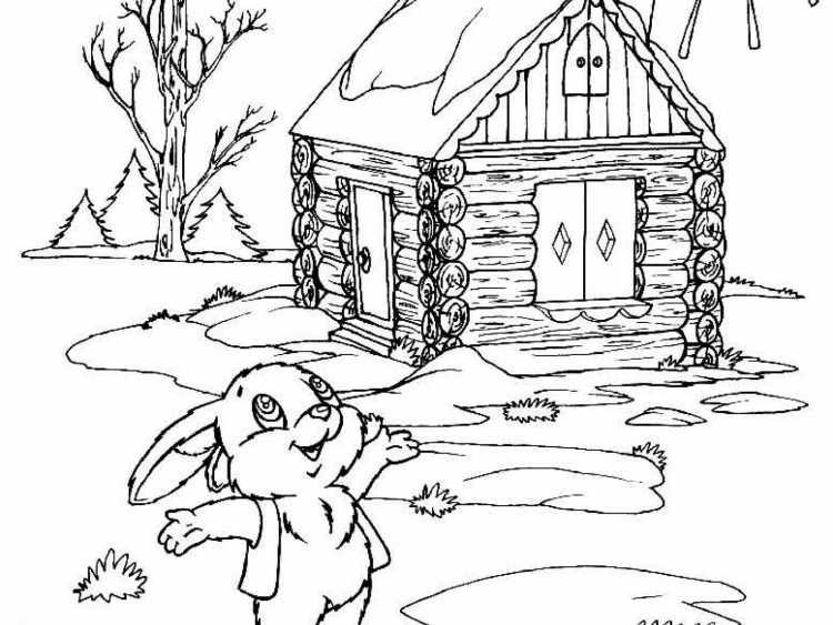 Сказка Зайкина избушка раскраска