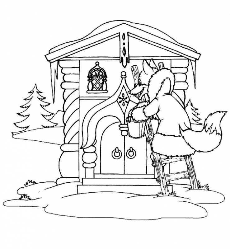 Избушка зайца и лисы раскраска
