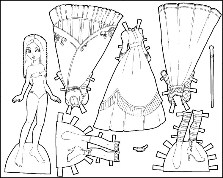 Раскраска кукла с одеждой
