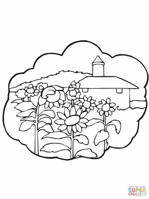 Деревенский пейзаж раскраска