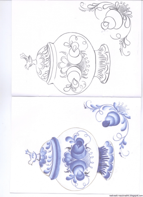 Рисование Гжель самовар