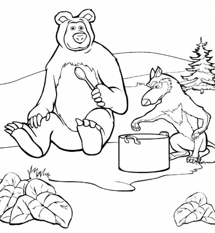 Раскраска Маша и медведь Новогодняя