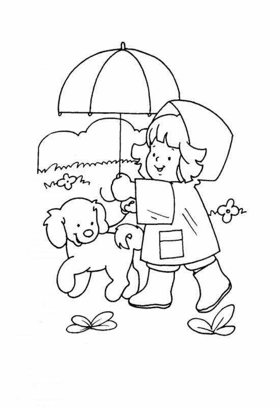 Раскраска дети осенью