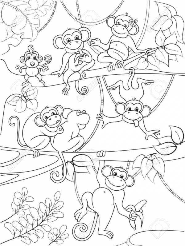 Раскраска обезьяна на дереве