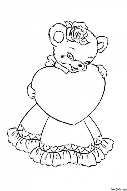 Раскраска для девочек мишка с сердечком