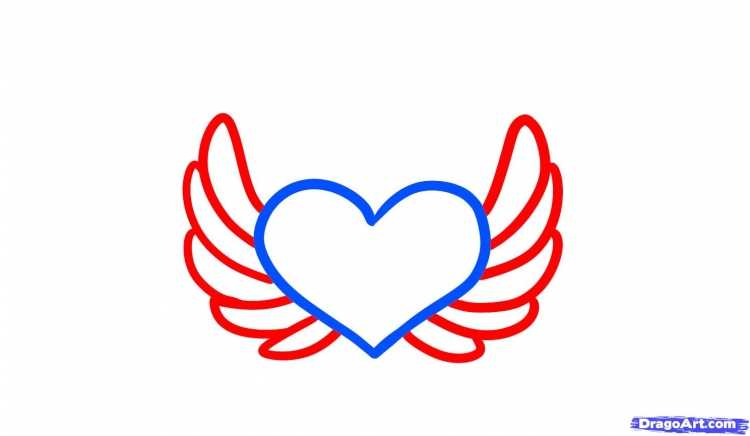Сердце с крыльями пошаговое рисование