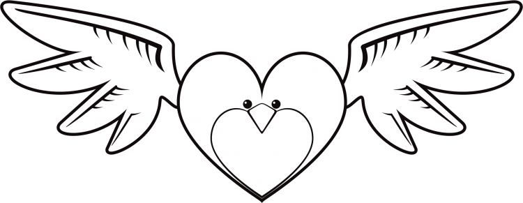 Раскраска сердце с крыльями