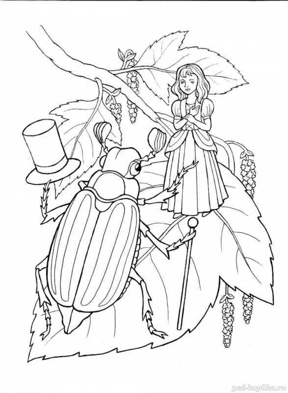 Дюймовочка и Крот раскраска