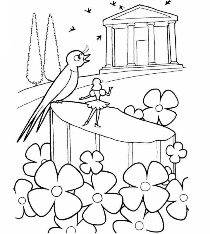 Ганс христиан Андерсен Дюймовочка раскраски