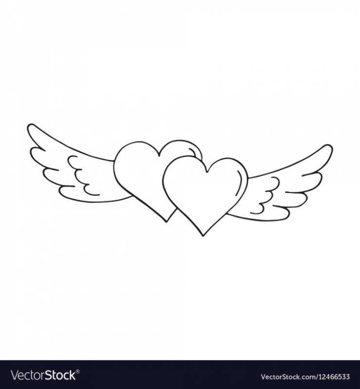 Раскраска сердце с крыльями