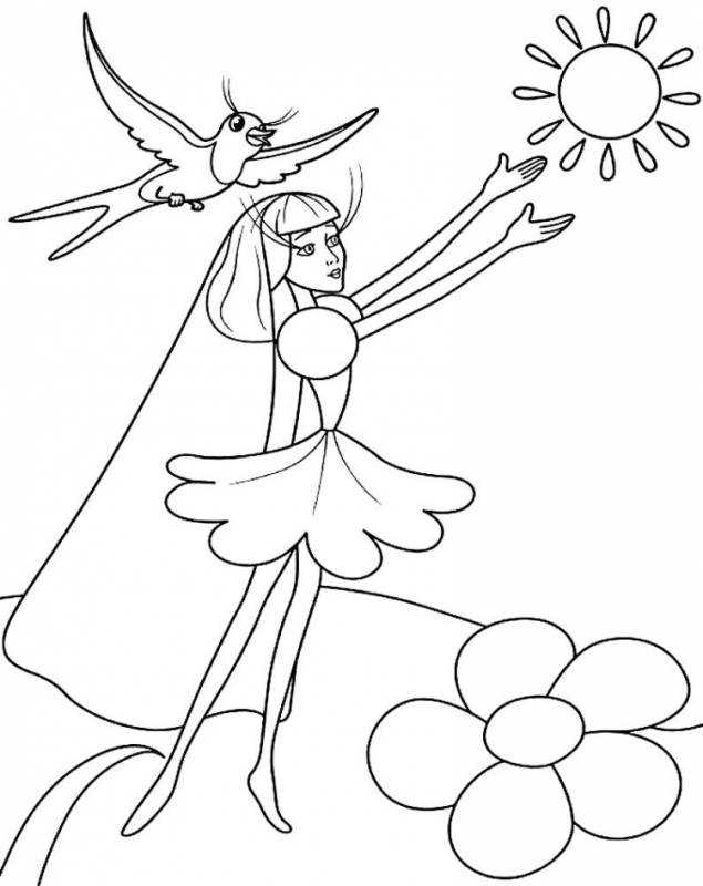 Раскраски по сказкам Андерсена Дюймовочка