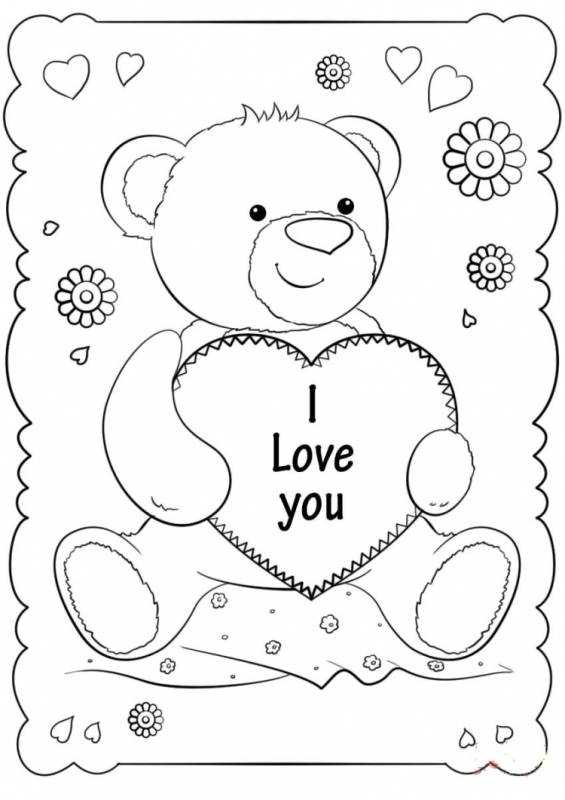Раскраска игрушка мишка сердечко