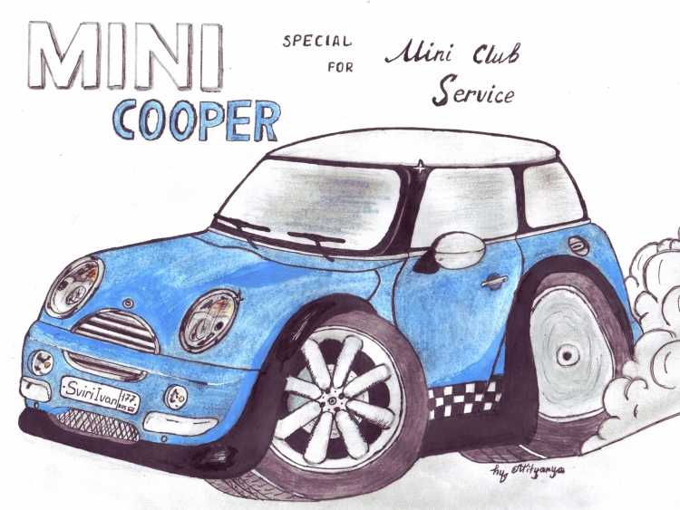 Mini Cooper сбоку чб