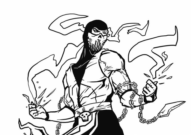 Раскраска мортал комбат НУБ сайбот