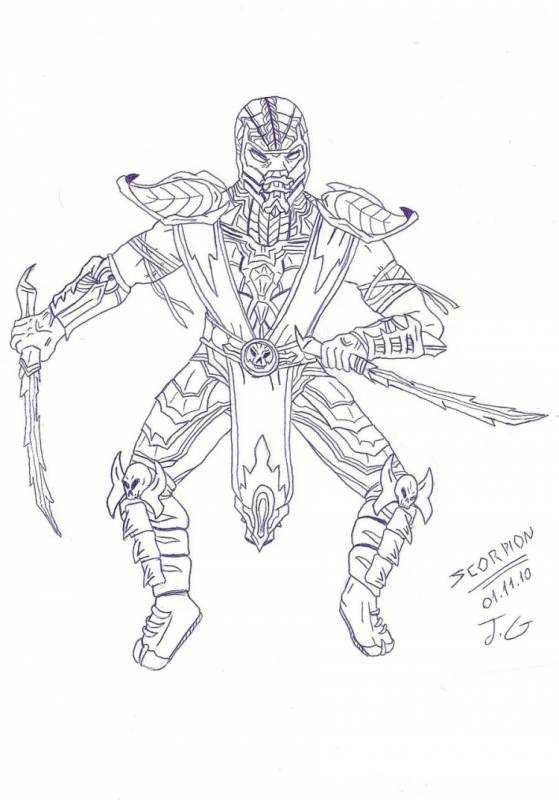 Раскраска Скорпион из мортал комбат