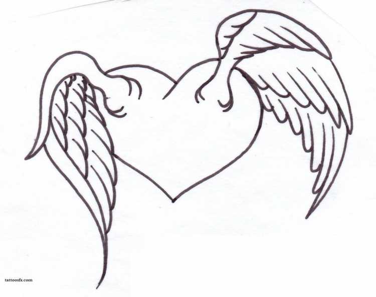 Нарисовать сердце с крыльями