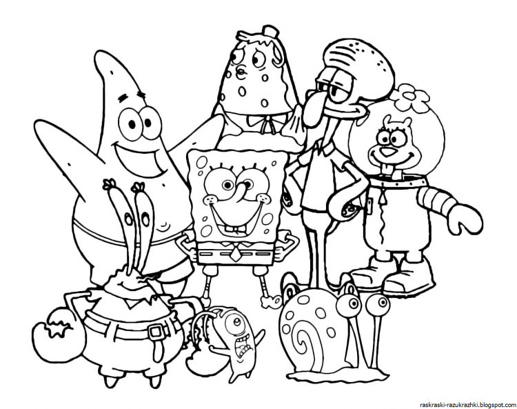 Раскраски мультики губка Боб
