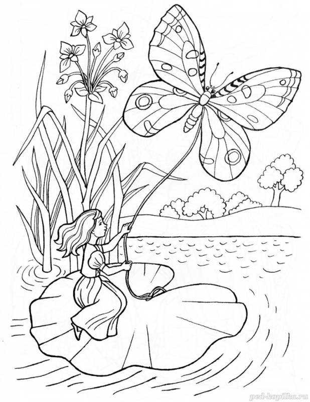 Раскраска к сказке Андерсена Дюймовочка