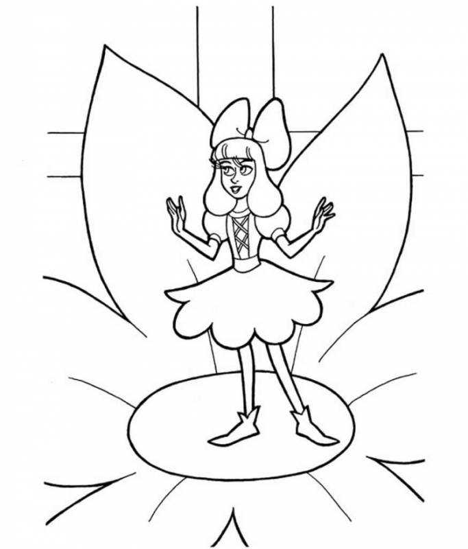 Рисуем дюймовочку на цветке