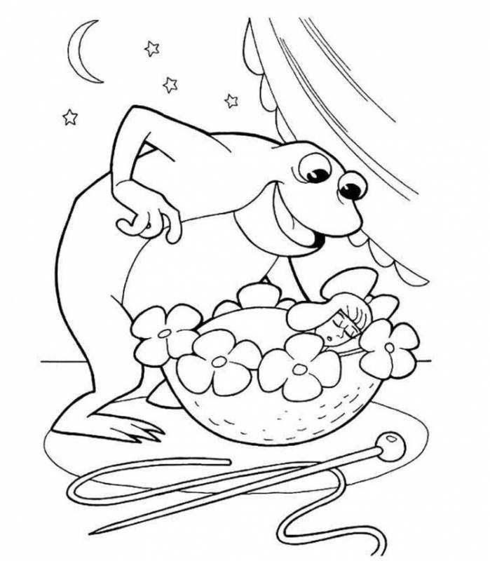 Ласточка с Дюймовочкой раскраска