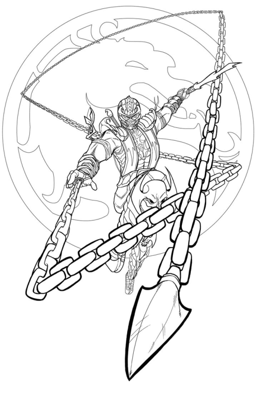 Раскраски мортал комбат 11 Скорпион