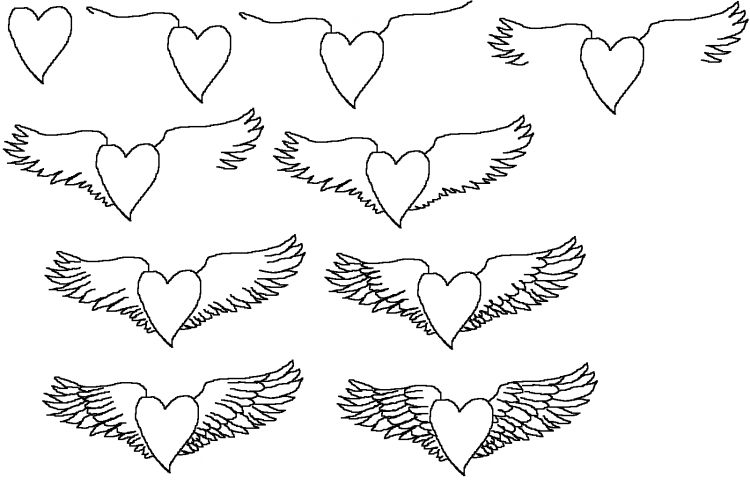 Сердечко с крылышками раскраска